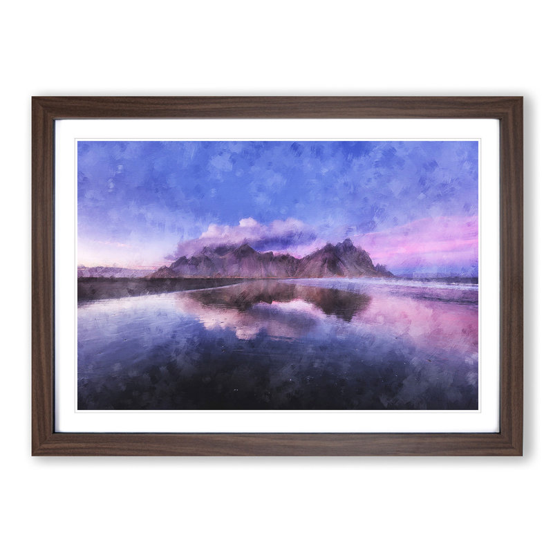 Vestrahorn Mountain In Iceland - Picture Frame Painting, 24cm H x 33cm W x 2cm D, Walnut