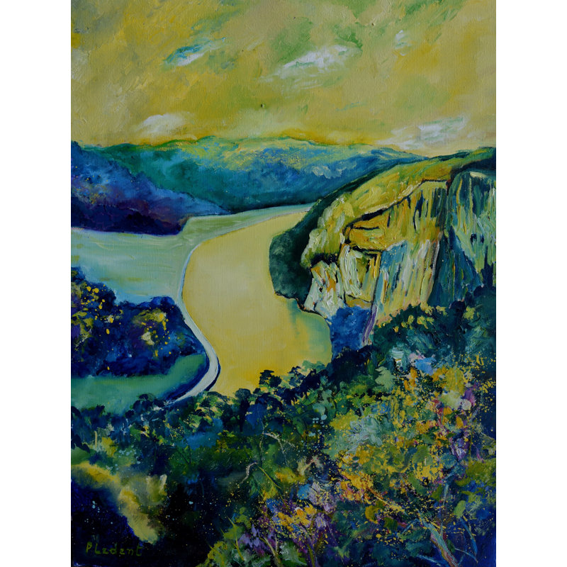 «Yellow River» par Pol Ledent - Peinture, Toile encadrée noire, H 33 po x l 25 po