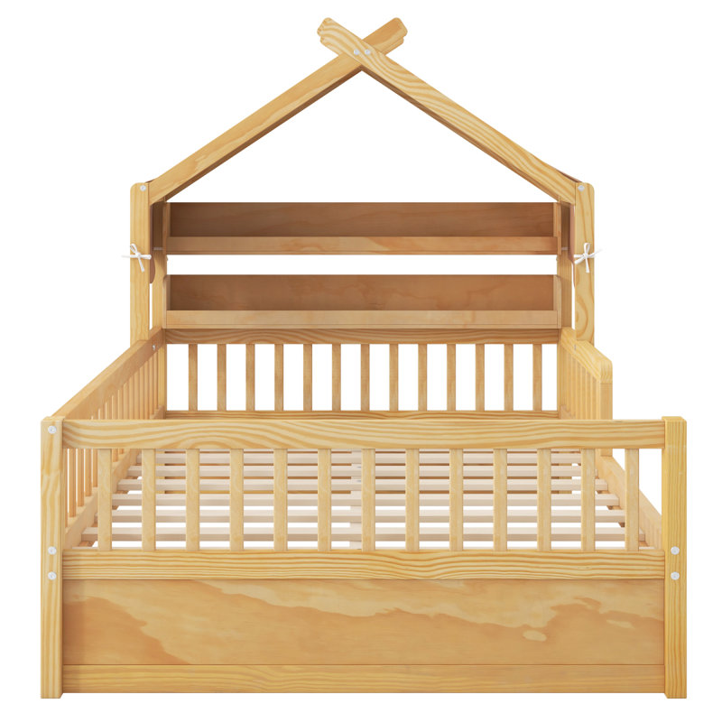 Lit double pleine grandeur en bois avec tablette de rangement pour tête de lit, naturel, Natural, Full