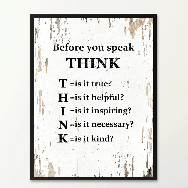 «Before You Speak Think», reproduction d'art textuel sur toile encadrée, H 29 po x l 22 po x P 1,13 po