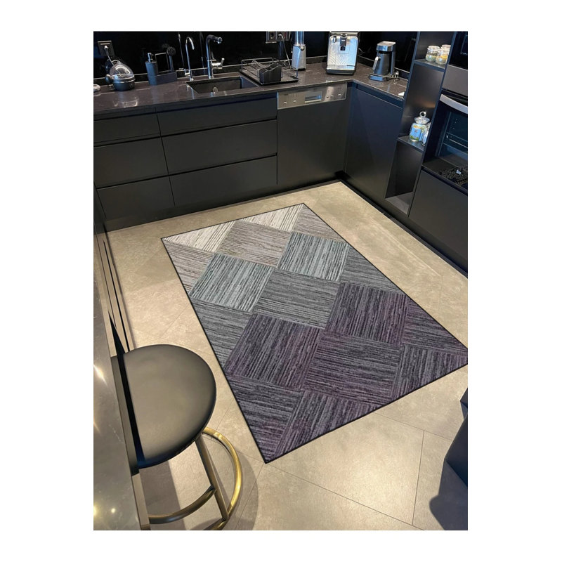 Tapis tissé avec motif géométrique à losanges et tapis lavable, Rectangle 2 pi 4 po x 4 pi