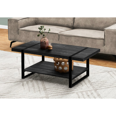Black Coffee Table Rectangular 48"L - For Living Area, Contemporary Style With Fixed Shelf And Metal Legs, Extra Storage Modern Design Room Laminate S