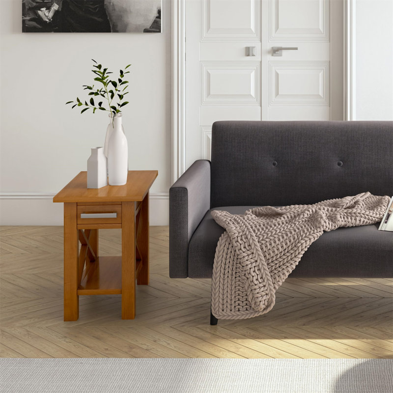 Hickory Brown Wood and Metal Narrow Side Table with Storage