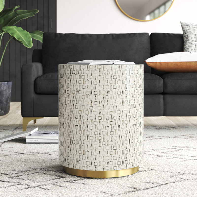 Baird Pearl Barrel End Table, White, 22" H x 18" W x 18" D