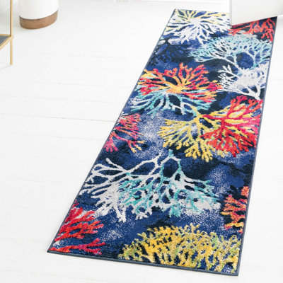 Tapis champêtre et floral de couleur turquoise-denim