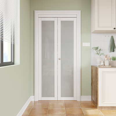 1 Lite Glass and Solid Core Manufactured Wood Bi-fold Closet Doors With Installation Hardware Kit(closet-pantry door)