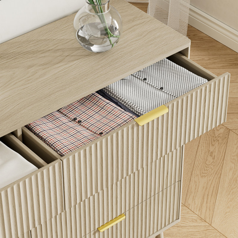 Fluted 8-Drawer Double Dresser For Bedroom, Curved Profile Design, Wood Drawer Organizer For Living Room, Hallway, Nursery, Hallway Closet