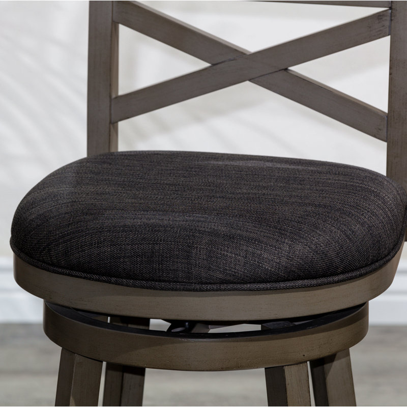 30" Bar Height X-Back Swivel Stool, Fabric Seat, Black Seat/ Black Frame