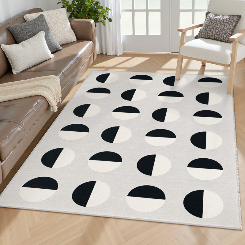 Tapis lavable en jacquard demi-cercle Modern, Rectangulaire 8 pi x 10 pi