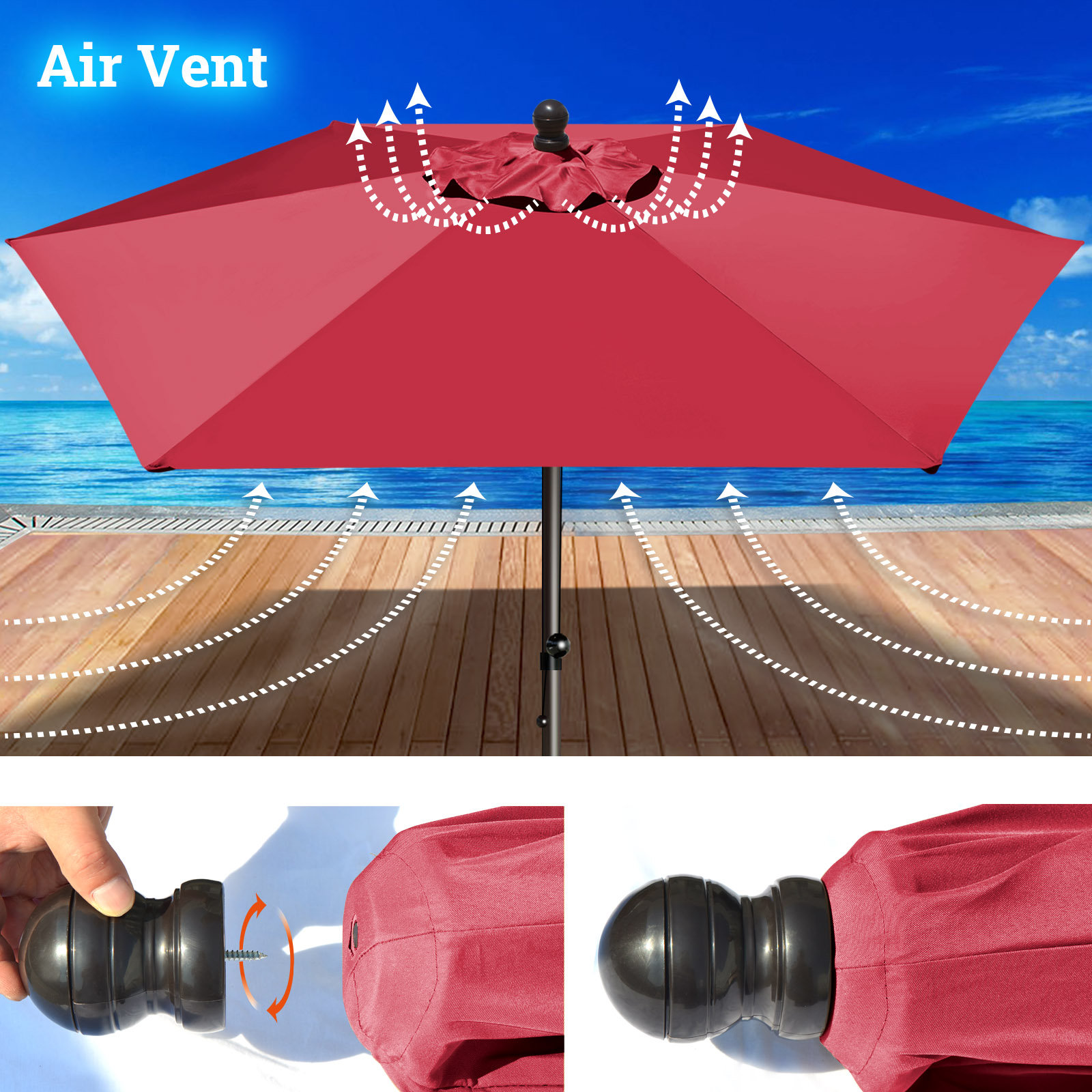 Arlmont & Co. Patio Umbrella 6 Ribs Rope Pulley For Garden Table