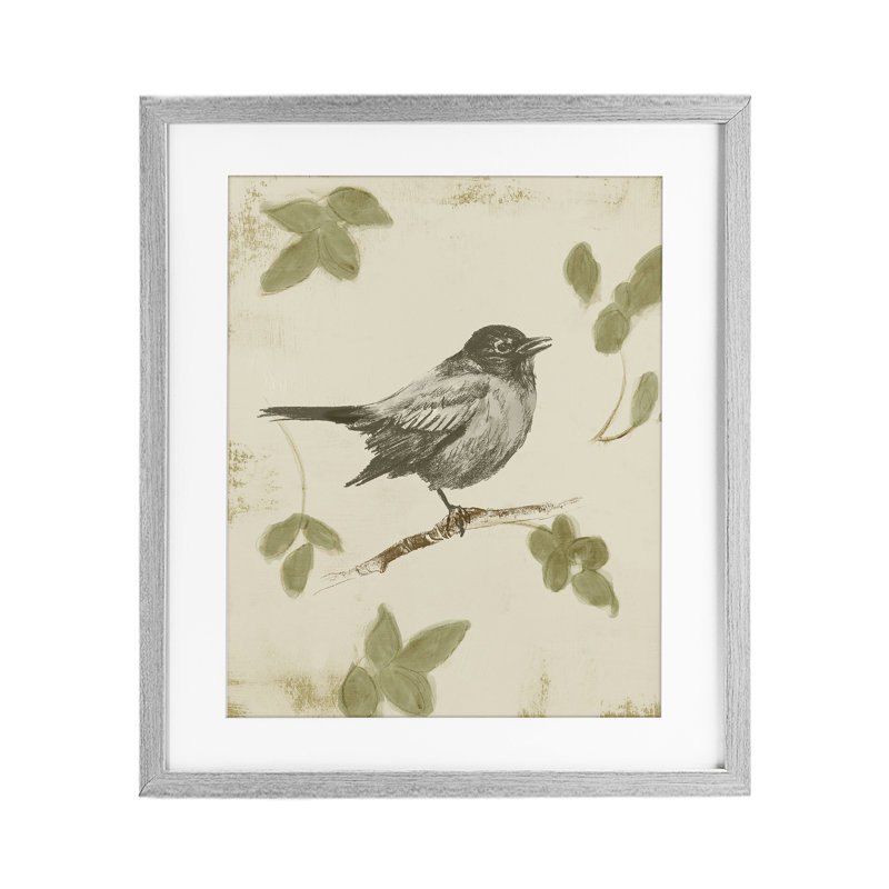 «Bird Scene over Neutral», reproduction encadrée sous verre, conception de Lanie Loreth, Cadre de ferme gris