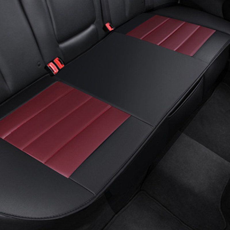 Car Back Seat Cover Breathable Pu Leather Rear Seat Cushion Protector Universal, Black/Red