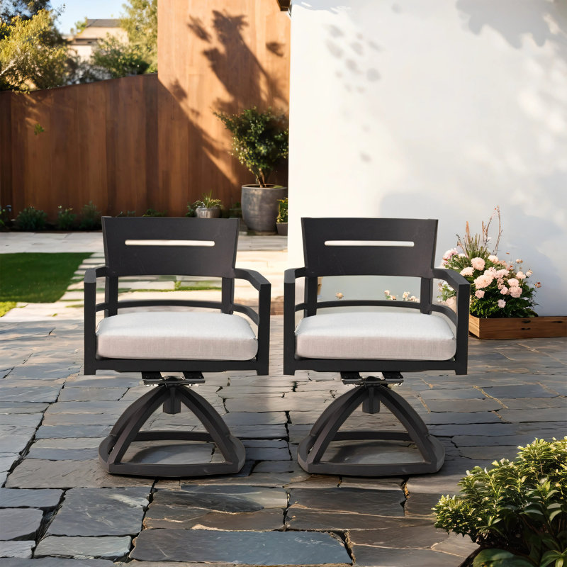 Ensemble de 2 chaises berçantes pivotantes en aluminium pour l'extérieur - noir braise. Structure, ergonomique, coussins d'eau et de décoloration avec structure robuste, coussins en tissu, look élégant