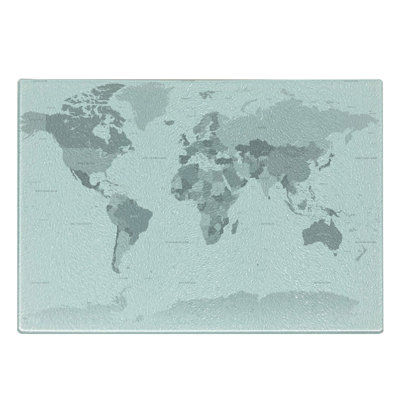 Ambesonne Grey Tempered Glass Cutting Board World Map Continents Earth White Grey