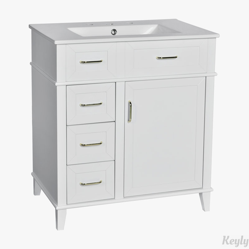 30-Inch Bathroom Vanity with Ceramic Sink, White
