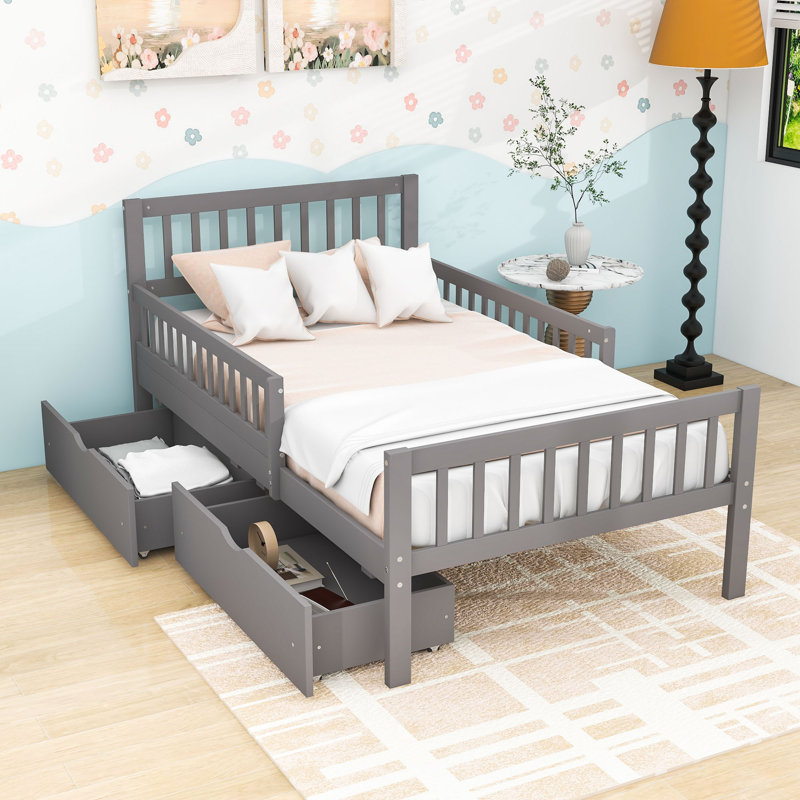 Lit plateforme en bois 2 tiroirs avec tête et pied de lit, Simple
