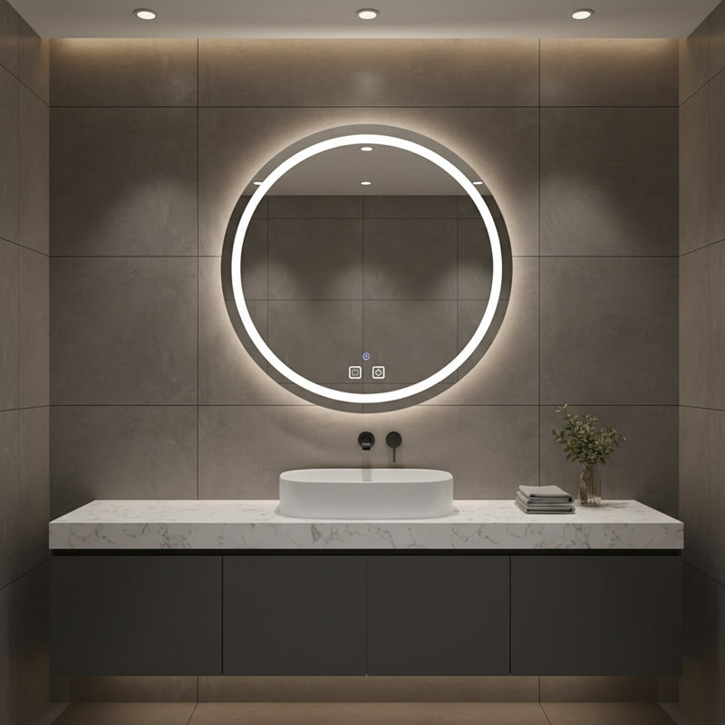  Led Bathroom Mirror With Lighting,round Mirror With Lighting,bathroom Wall Mirror,3 Dimmable Light Colors,bathroom/Vanity Mirror With Touch Switch And Defogging,
