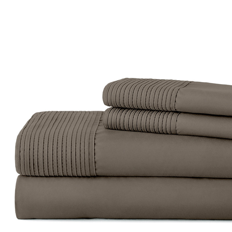 Vilano Springs Extra Deep Pocket Bed Sheet Set with Pleated Hem, Easy care, Pet Hair Resistant, Dark Taupe