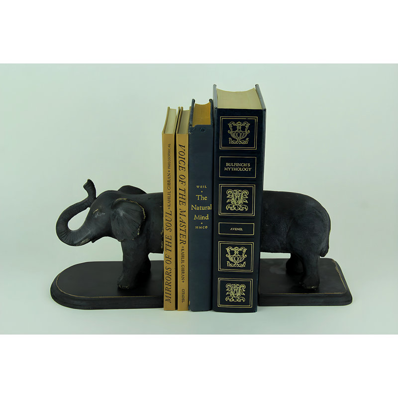 Ensemble de serre-livres en éléphant noir et anthracite rétro, 9,75 pouces de large