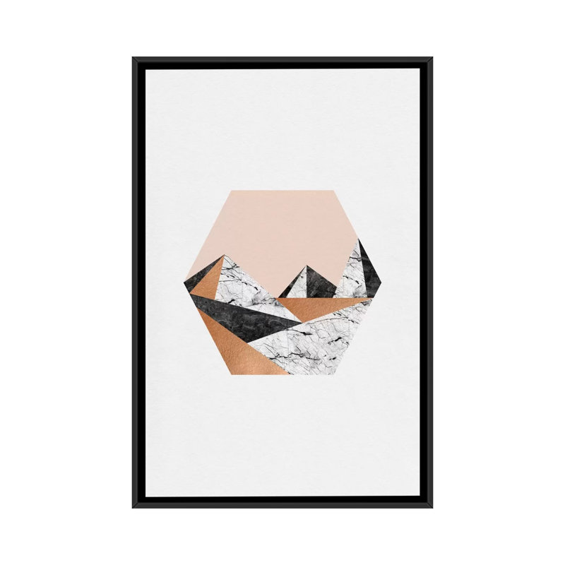 «Geo Landscape Hexagon», impression sur toile, H 26 po x l 18 po x P 1,5 po, Toile avec cadre noir, Pas de tapis