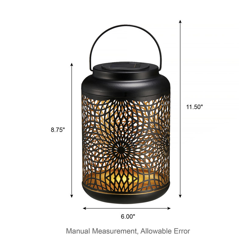 Retro Black Metal Cutout Solar Powered Outdoor Lantern