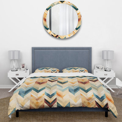 Beige à chevrons mosaïque Fusion I - ensemble de housse de couette à chevrons - microfibre de polyester