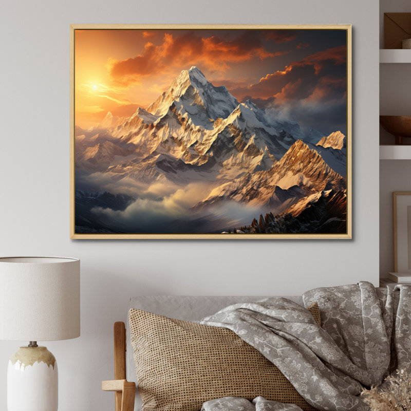 Paysage d'hiver Winter Snowy Peaks II - Paysages, décoration murale, H 16 po x l 32 po, Cadre naturel flottant