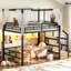 Lit mezzanine avec escalier de rangement et garde-robe, lit mezzanine en métal avec cadre à baldaquin et éclairage à DEL, conception spacieuse sous le lit