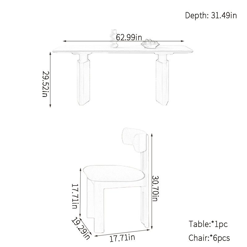 Ensembles de table de salle à manger à plaque de pierre épaissie, H 29,52 po x L 62,99 po x l 31,49 po