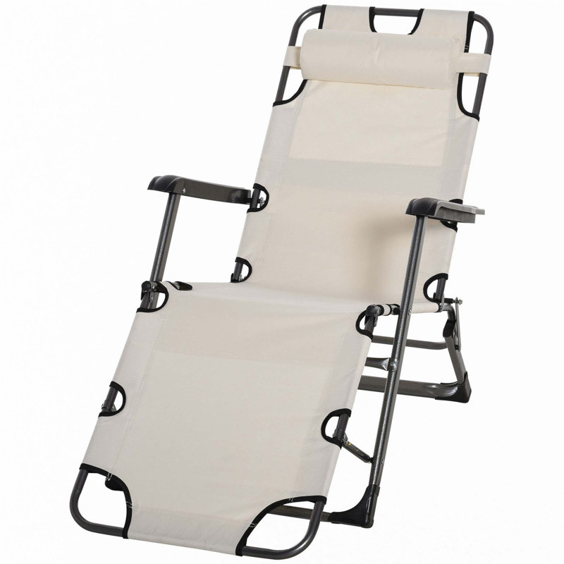 Outsunny Folding Chaise Lounge Chair For Outside, 2-In-1 Tanning Chair With Pillow & Pocket, Adjustable Pool Chair