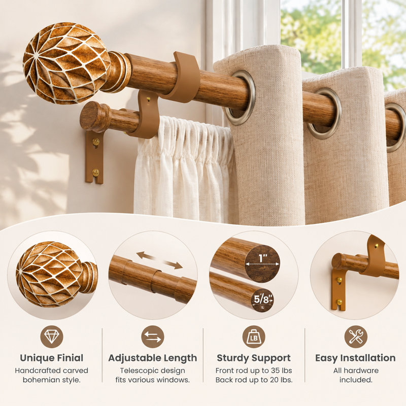 Wood Double Curtain Rod