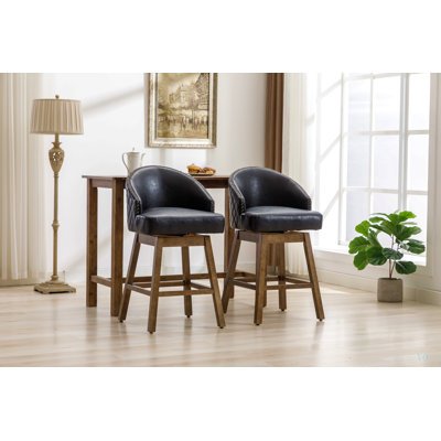 Chaise de bar rotative, chaise de bar à hauteur de comptoir avec dossier, tabouret de cuisine rotatif en cuir avec pieds et repose-pieds en bois, barre à coussin souple, îlot de cuisine