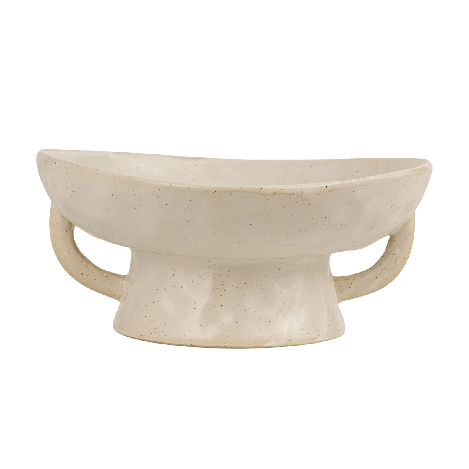 Stoneware Pedestal Bowl with Handles, White, 9.5" W