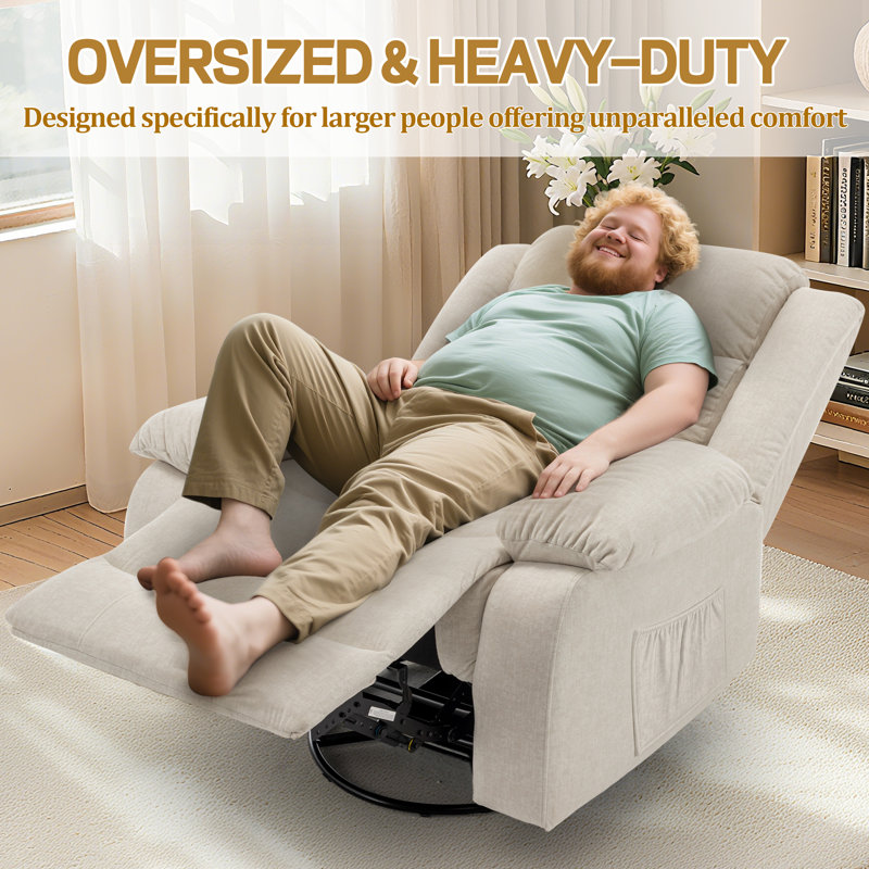 KORSER Recliner Chair With Heat And Massage,Oversized Recliner, 360°Swivel Manual Recliners For Living Room, Rocker Recliner With Side Pockets