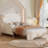 Twin Xl Size Upholstered Stretchable Vaulted Sofa Bed Frame With Bear Shaped Headboard