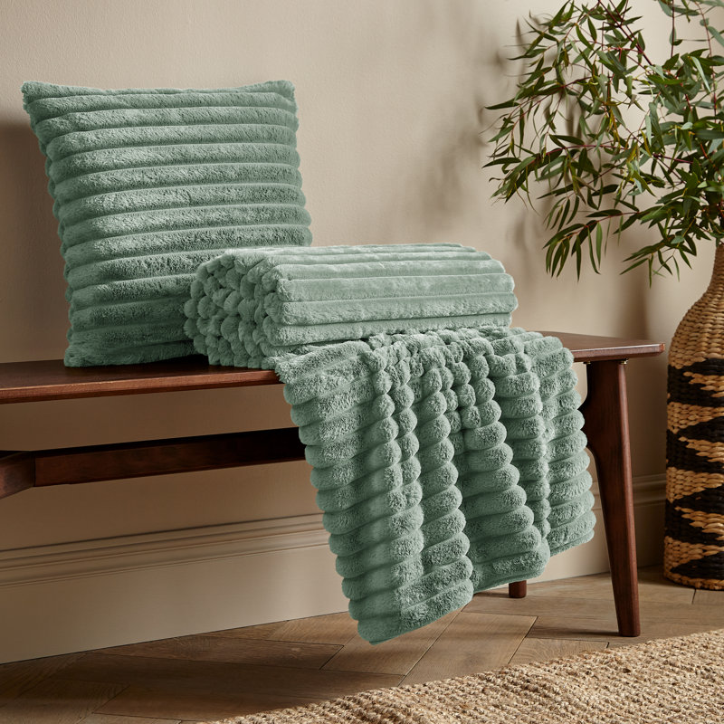 Cosy Ribbed Faux Fur Blanket Throw, Green
