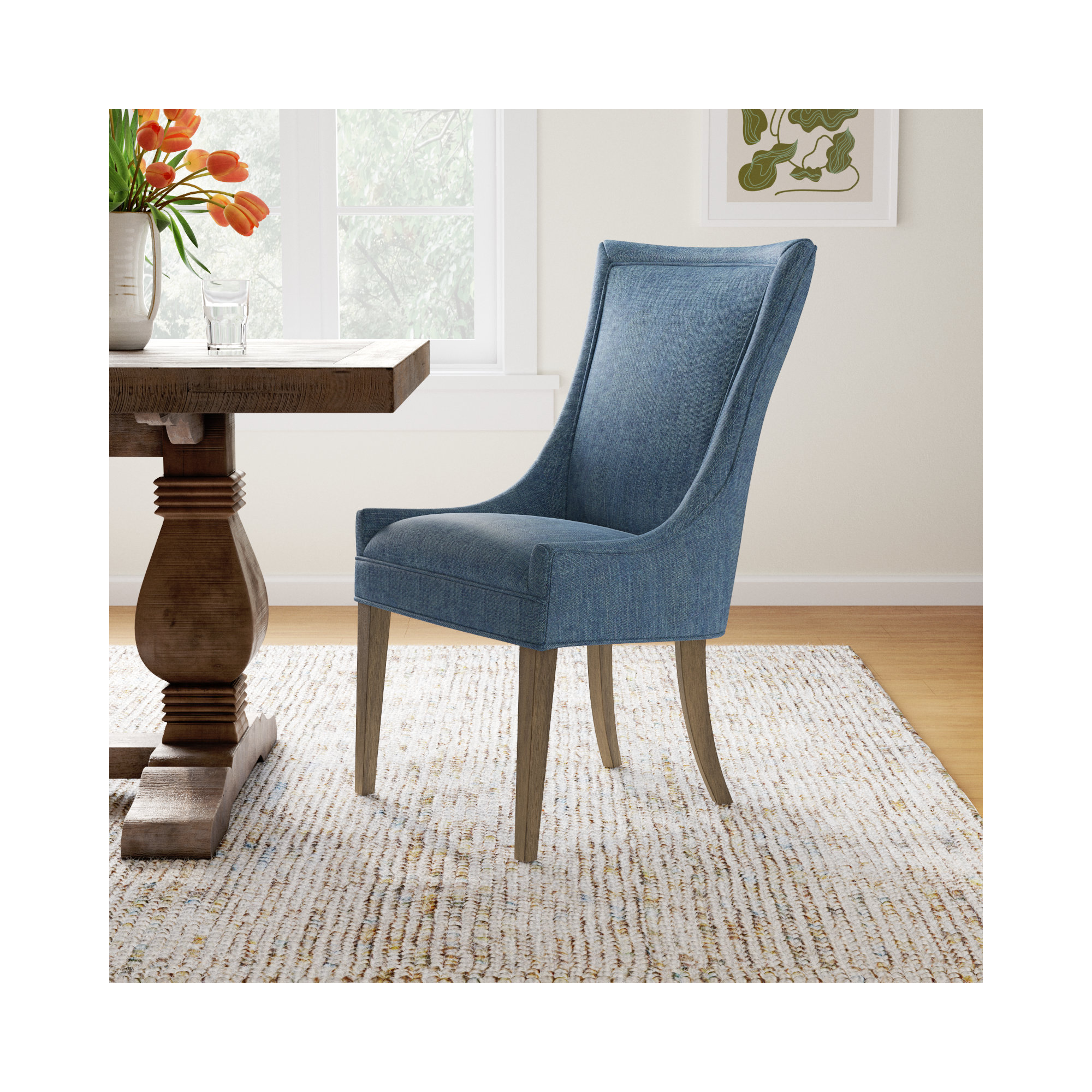 Ultra Velvet Dining Upholstered Side Chair, Blue Twill