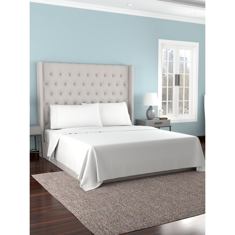 Kathy Ireland 300tc Organic Cotton Soft Percale Sheet Set, Queen, White