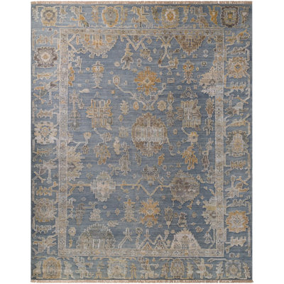 Sinclair Hand Knotted Wool Vintage Look Area Rug in Blue