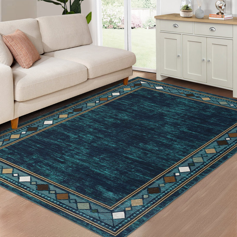 Tapis intérieur moderne en caoutchouc à poils courts antidérapant à motif de bord lavable à la machine pour le salon, la chambre à coucher, la cuisine et la salle à manger