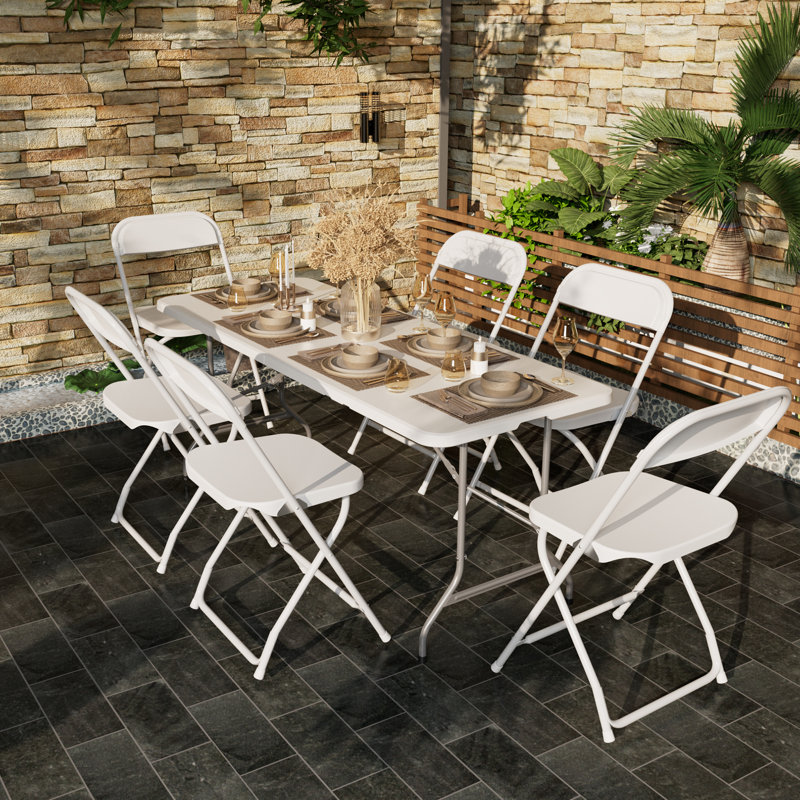 Rectangular Plastic Outdoor Dining Set, 6, White