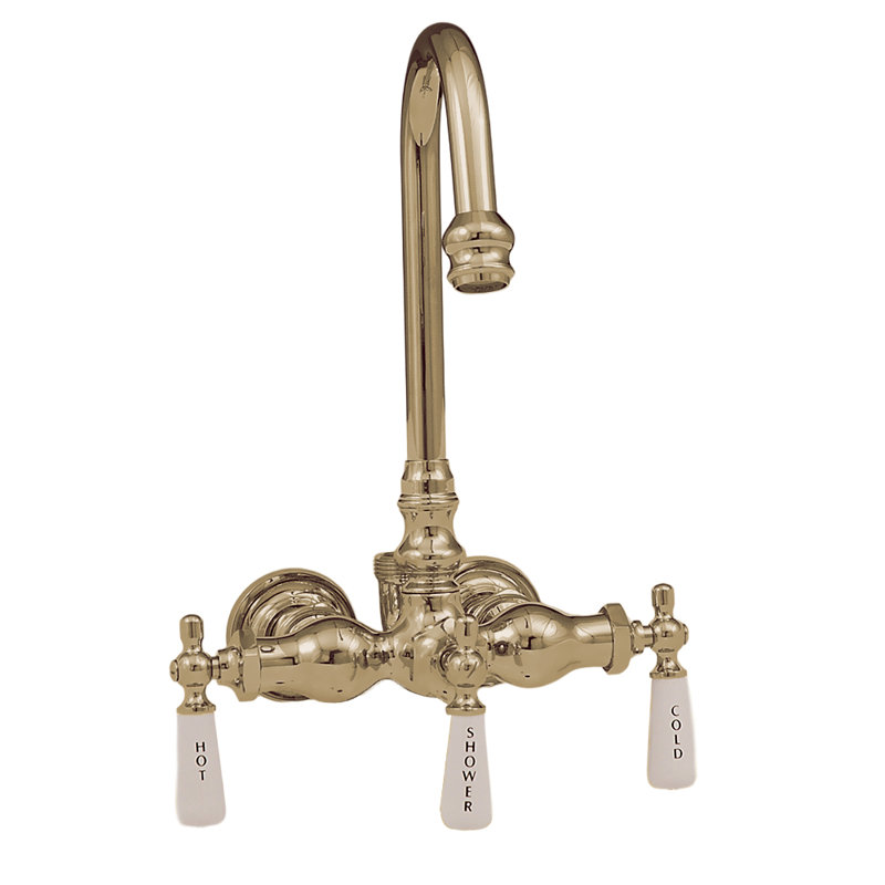 Tub Mount Gooseneck Diverter Faucet, Unlacquered Raw Brass