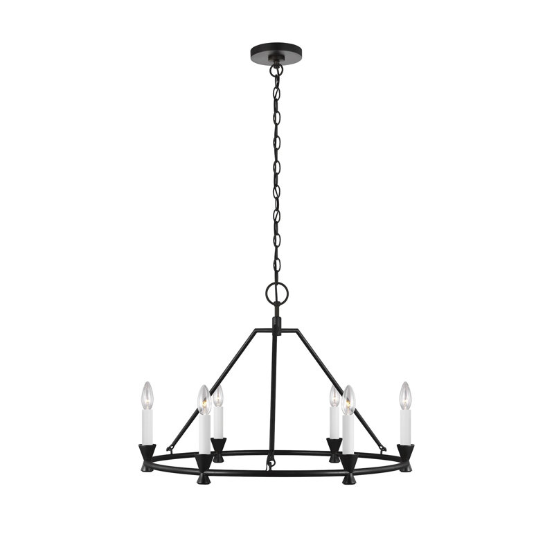 Mini Keystone Aged Iron 6-Light Wagon Wheel Chandelier