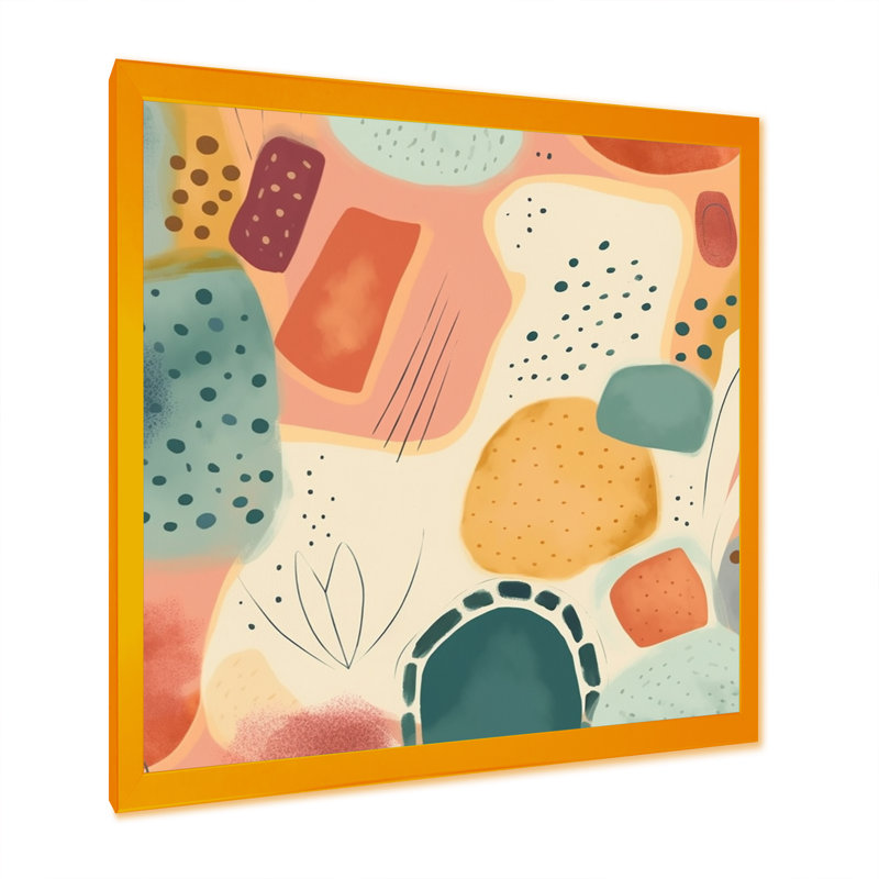 Orange, motif amusant de formes I - salon moderne d'art mural géométrique, Encadrement doré, H 24 po x l 24 po x P 1 po