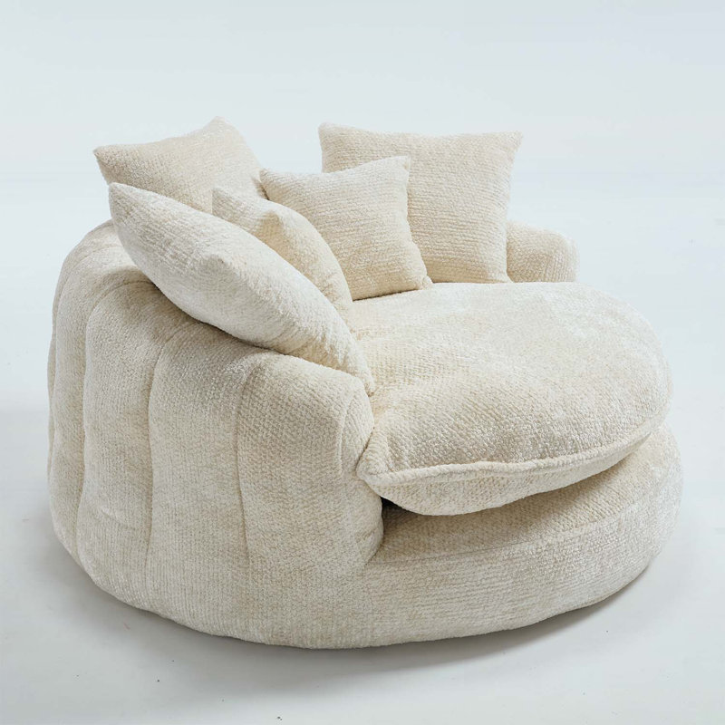 Fauteuil de 55 po de long en mousse de polyester, canapé-lit rond surdimensionné pour les salles de détente et de projection, chaise longue moderne moelleuse avec coussins