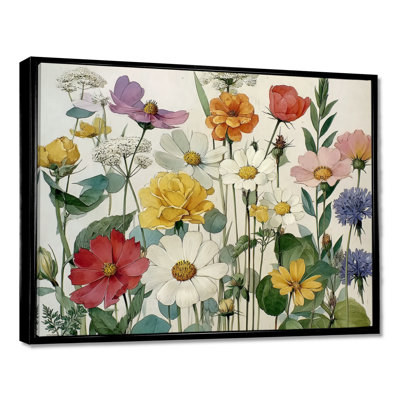 Adlea - Fleurs sauvages, reproduction d'art sur toile encadrée, art floral rouge