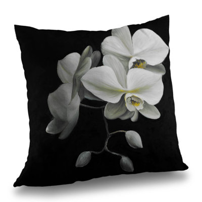 White Orchids Bedroom Botanical Throw Pillow – Poly Twill Throw Pillow with Insert, Double-Sided Print