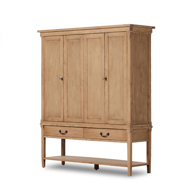 Brimley Solid Wood 4 - Door Accent Cabinet, Aged Light Pine