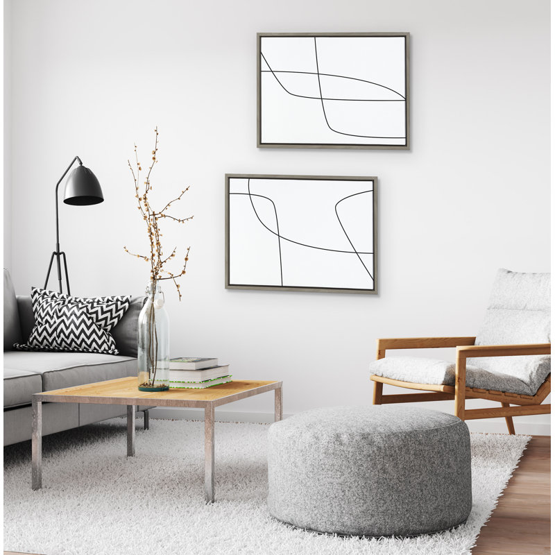 Modern Line Abstract 3 BW 18X24 A FC, Modern Line Abstract 4 BW 18X24 A FC par - ensemble de 2 reproductions sur toile flottantes