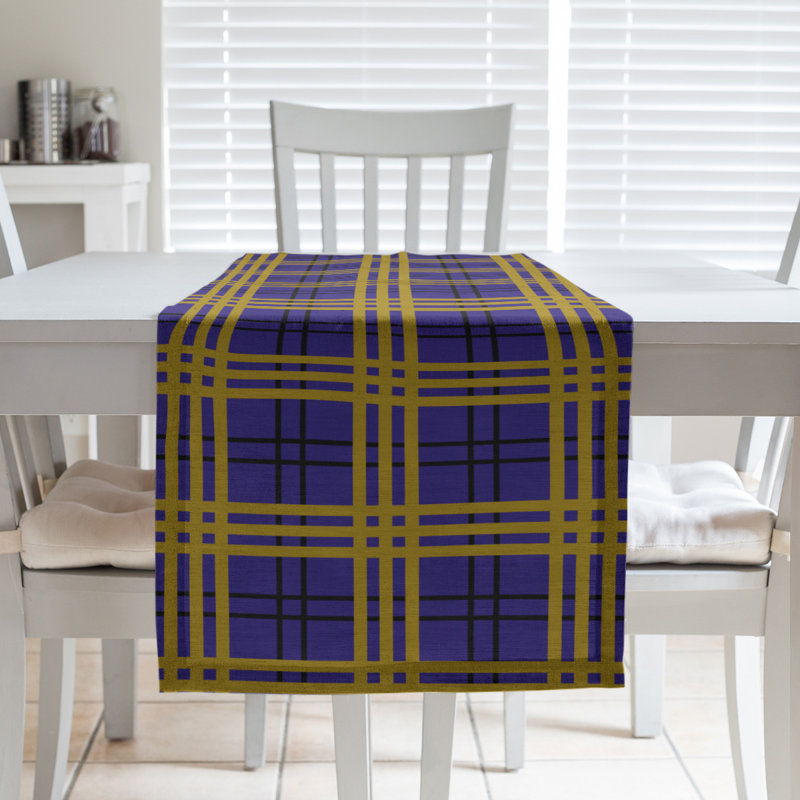 Paid Polyester Table Runner, 72" L x 16" W, Purple/Black/Metallic Gold